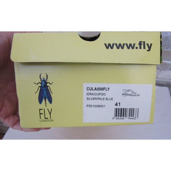 Fly London Cula Silver Leather Sandals Size 41 / US 8 w Box - Picture 7 of 8